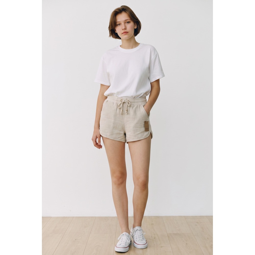 Cest Toi Womens Khaki Linen Blend Drawstring Dolphin Shorts TP549 Size S NEW - Picture 2 of 8
